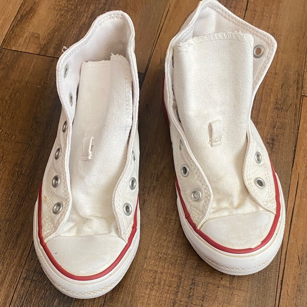 Converse Kids White Canvas Sneakers with Red Stripe